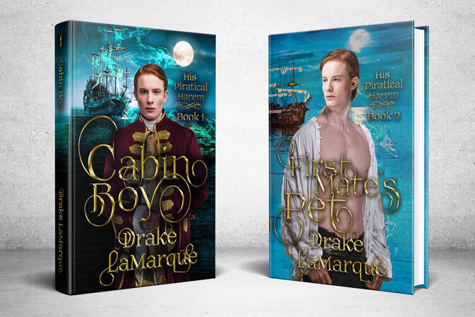 3D mockups of book covers for the His Piratical Harem series by Drake LaMarque