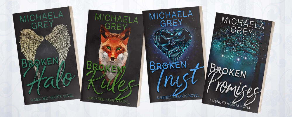3d mockups of 4 book covers in the Mended Hearts series by Michaela Grey